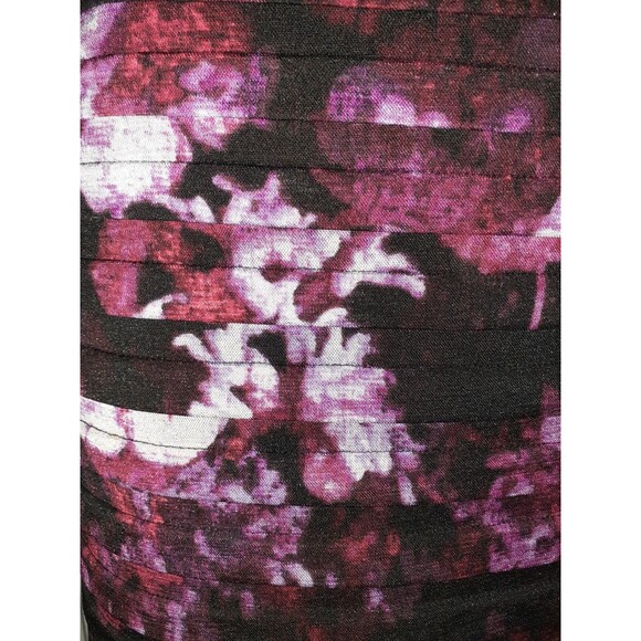 ADRIANNA PAPELL Size 8 Sheath Dress Black Purple Floral Short Sleeve Tiered - Picture 3 of 6